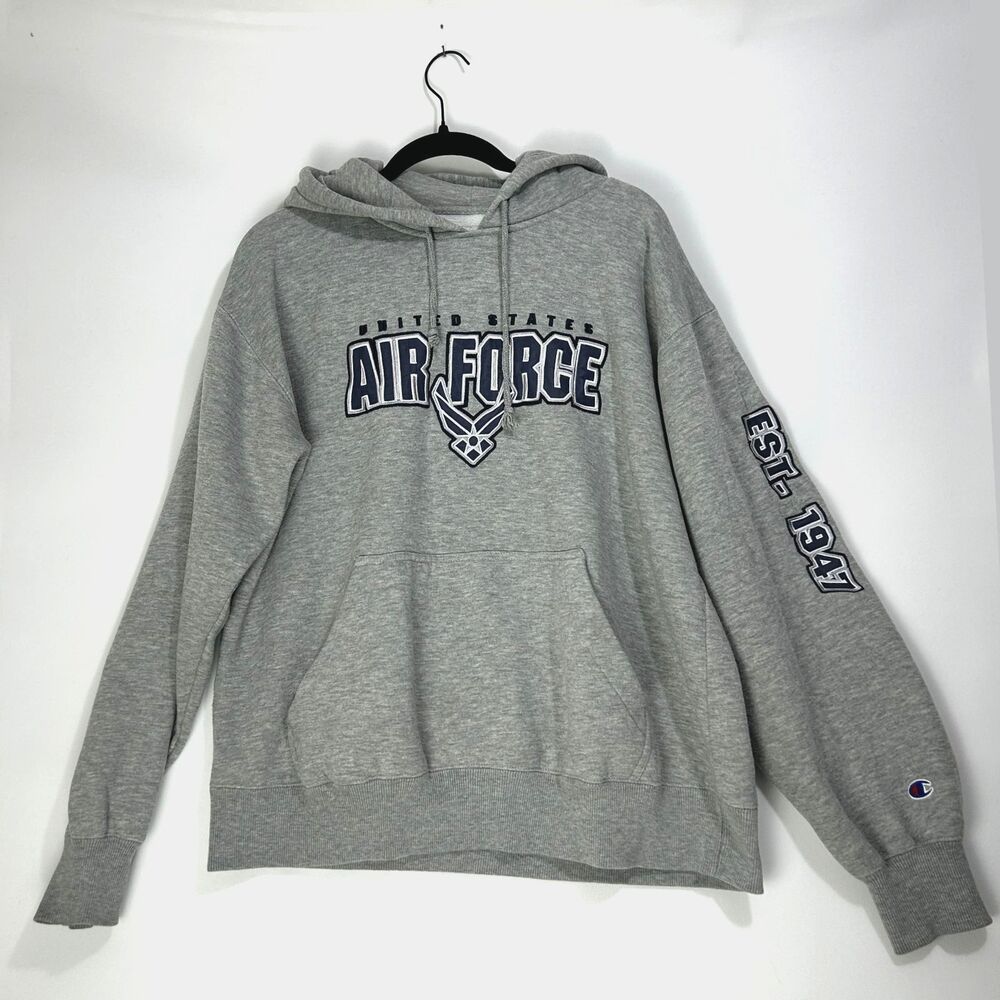 Champion Air Force Hoodie Mens L Gray USAF Military Embroidery  Pullover